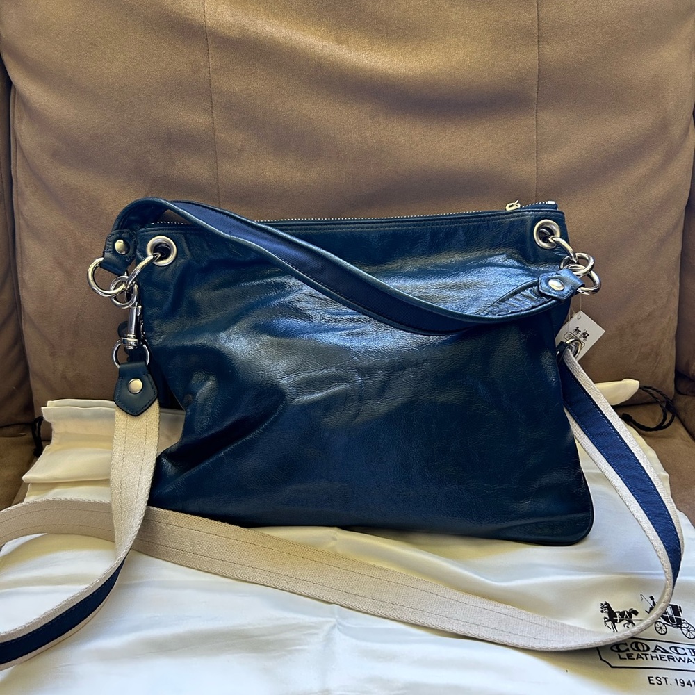 Authentic Coach Poppy Blue Glazed Leather Crossbody Hipster Shoulder Bag Purse - Picture 4 of 10